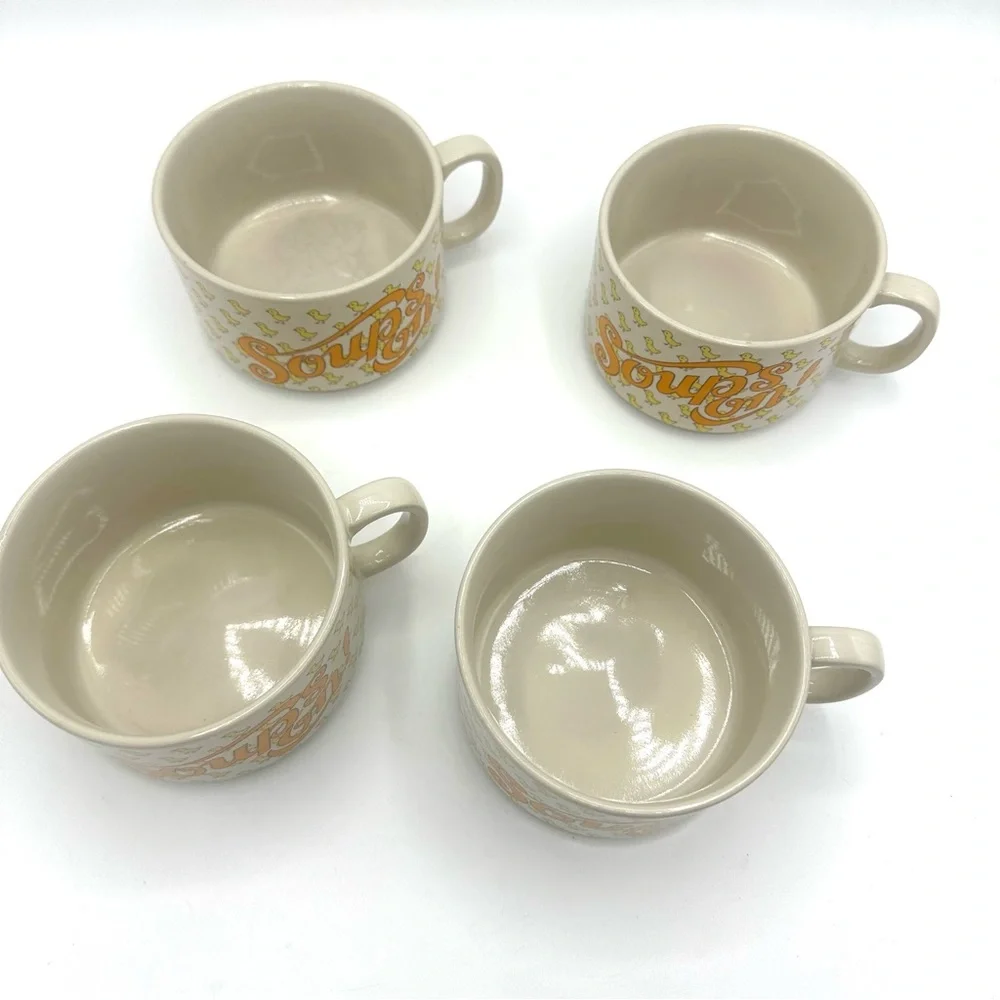 Vintage Kitschy 70s Japanese 'Soups On' Chicken Noodle Soup Mugs Set